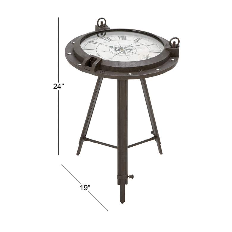Image 7 Starboard 19 inch Wide Antique Black Metal Compass Accent Table more views