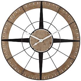 Image2 of Starboard 36 1/2" Wide Black and Brown Rustic Compass Wall Clock