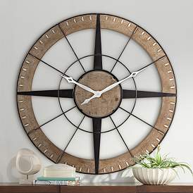 Image1 of Starboard 36 1/2" Wide Black and Brown Rustic Compass Wall Clock