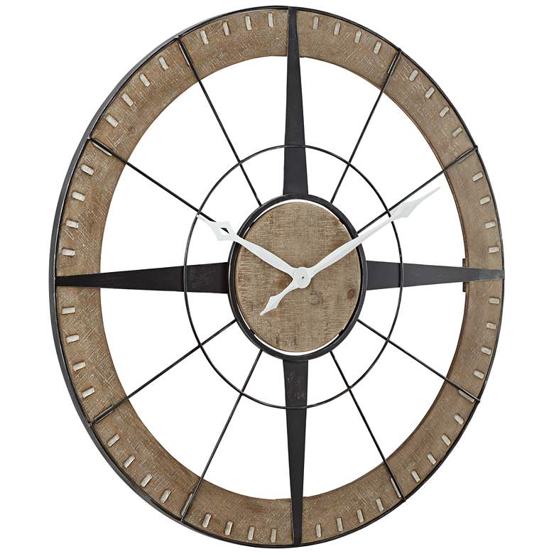 Image 4 Starboard 36 1/2 inch Wide Black and Brown Rustic Compass Wall Clock more views