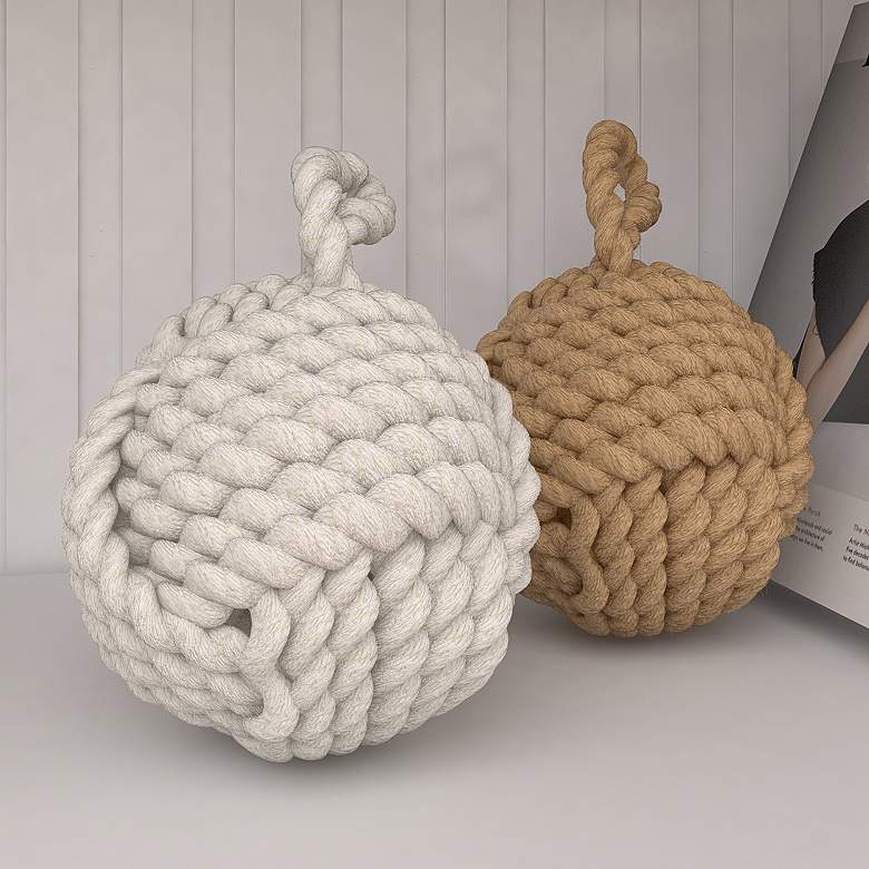 Image 1 Starboard Brown White Jute Knot Sculptures Set of 2