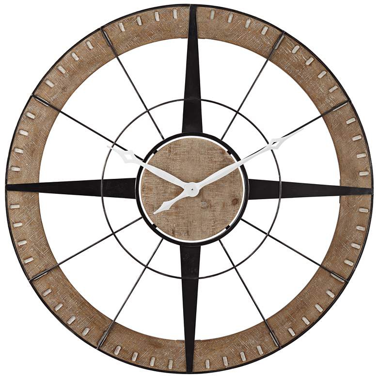 Starboard Compass Black and Brown 36 1/2&quot; Wide Rustic Wall Clock