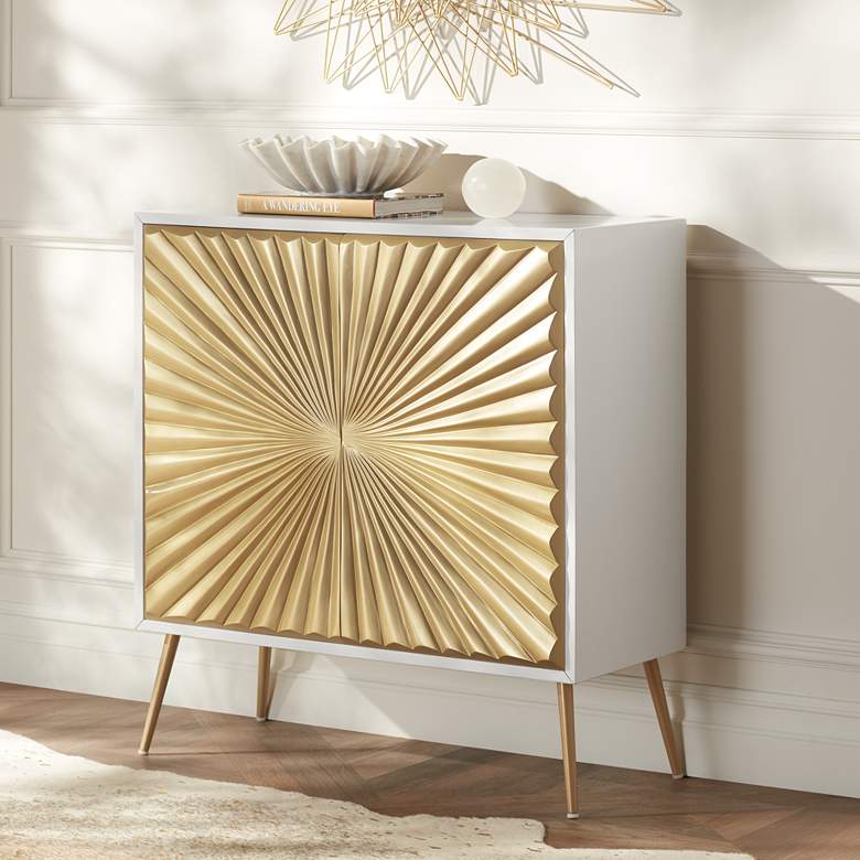 Image 2 Starburst 32" Wide White and Gold 2-Door Cabinet