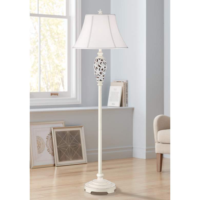 Image 1 Starfish Antique Floor Lamp with Piped Linen Shade