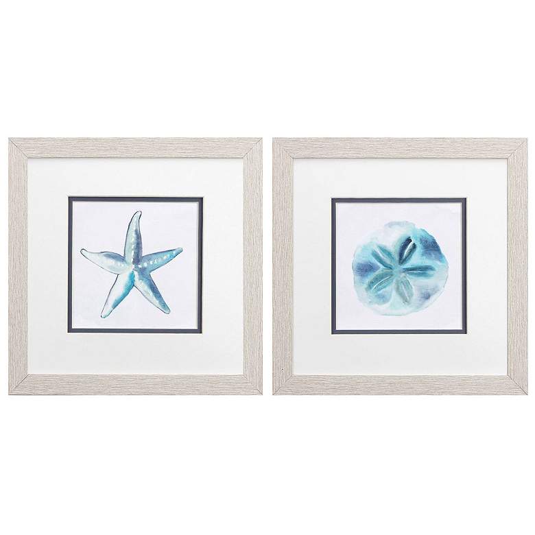 Image 1 Starfish Sand Dollar 11"W x 11"H Framed Art Set of 2