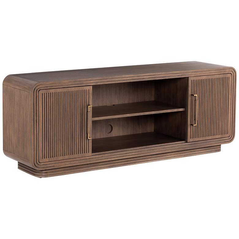 Image 1 Stark 72" Wide Mid-Century Warm Espresso Mahogany 2-Door Media Console