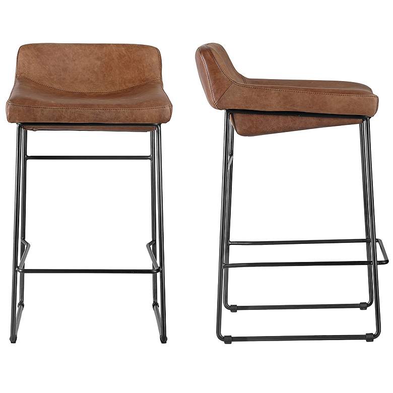 Image 1 Starlet Counter Stool Open Road Brown Leather - Set Of Two