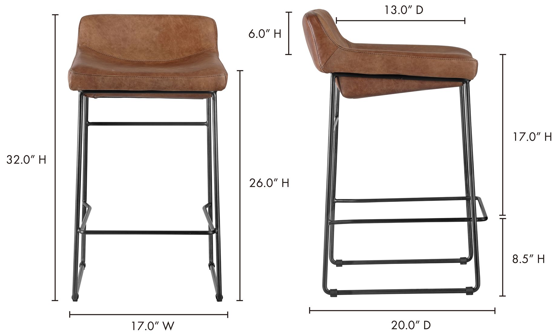 Starlet Counter Stool Open Road Brown Leather - Set Of Two