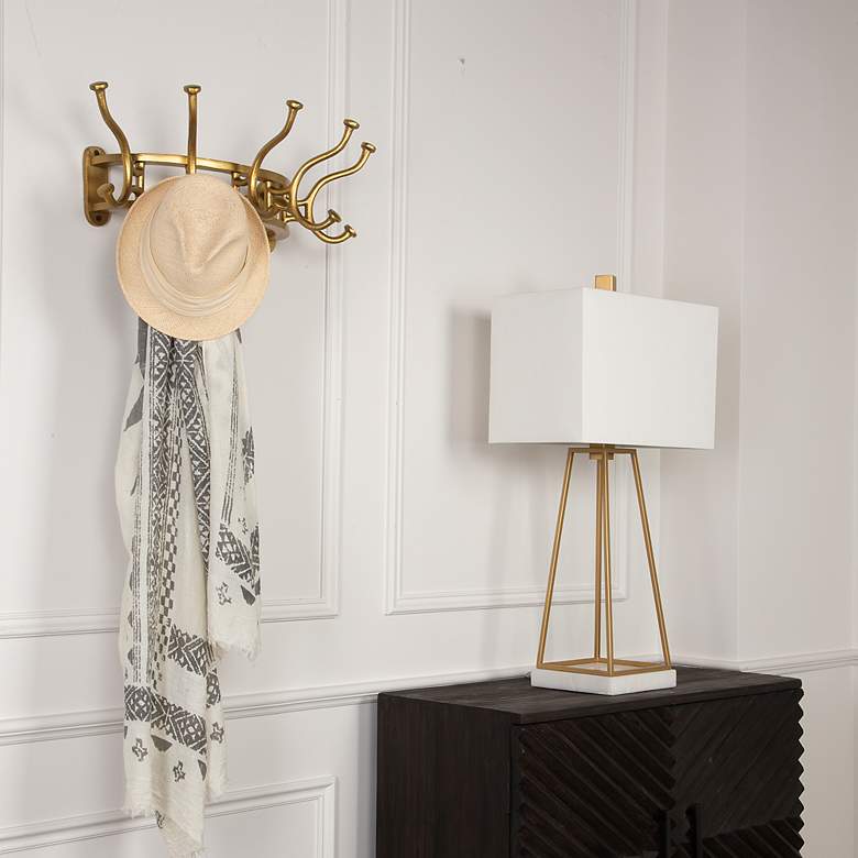 Image 4 Starling 25" Wide Antique Brass Metal Wall-Mount Coat Rack more views