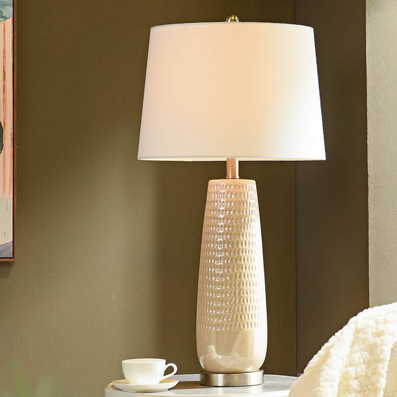 Image 1 Starlite Cream Ceramic and Brushed Nickel Table Lamp