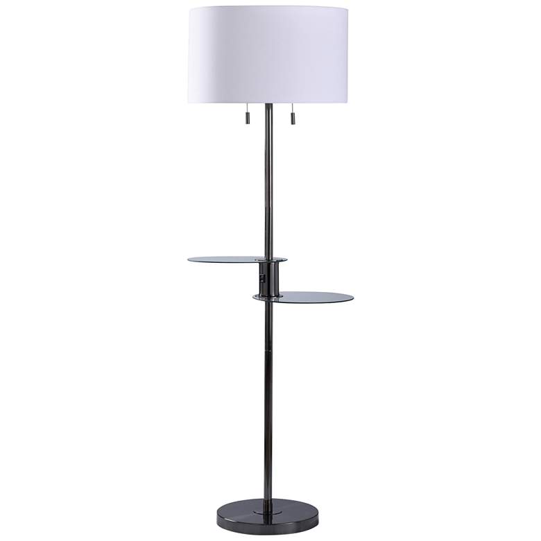 Image 1 Starr 61" Black Floor Lamp with 2-Tier Swivel Tables and USB Ports