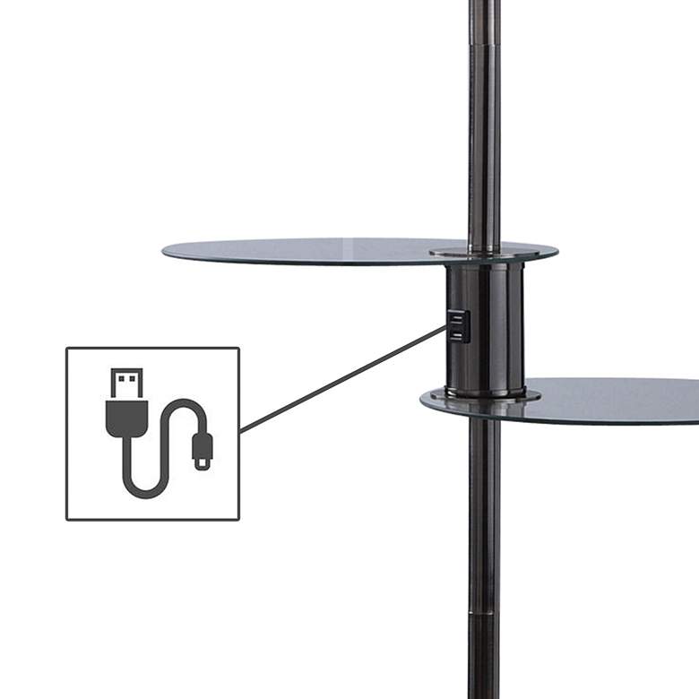 Image 4 Starr 61" Black Floor Lamp with 2-Tier Swivel Tables and USB Ports more views