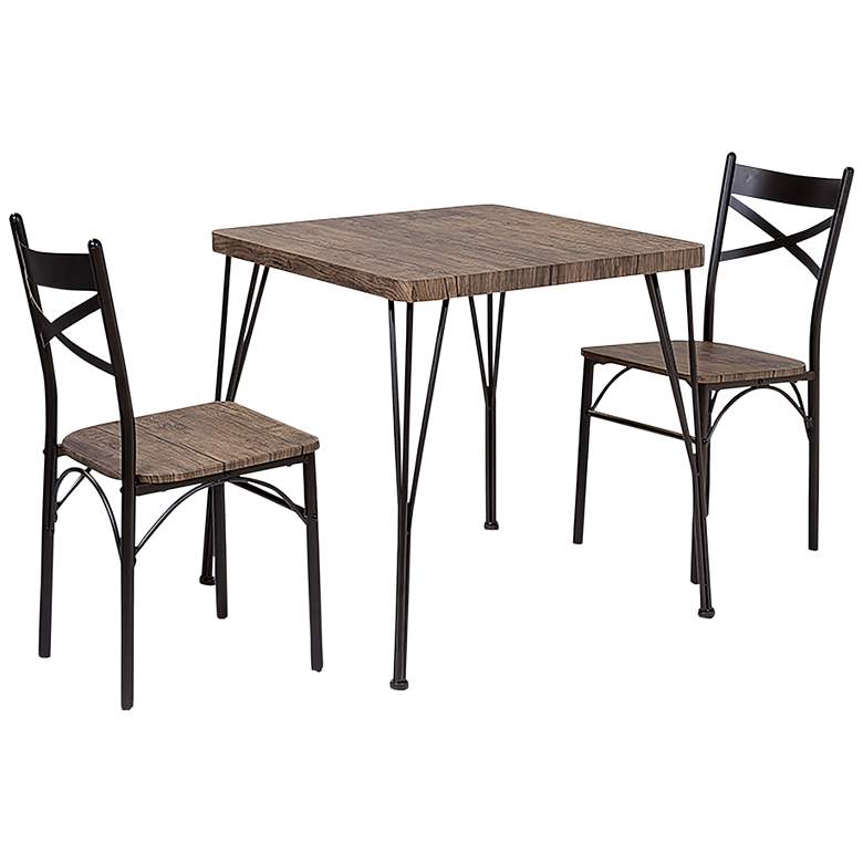 Image 2 Stasel Brown Wood Black Metal 3-Piece Dining Set