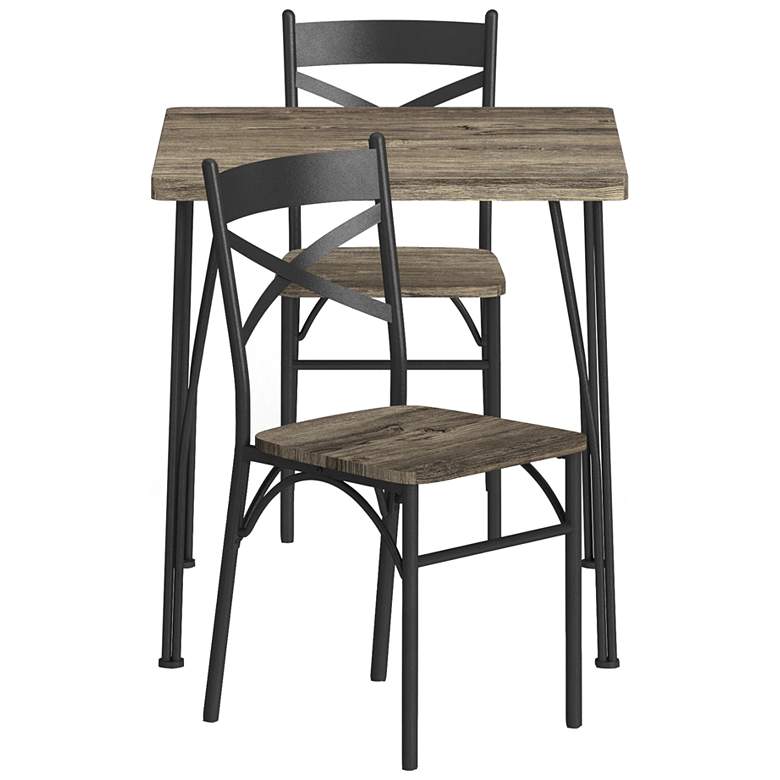 Image 6 Stasel Brown Wood Black Metal 3-Piece Dining Set more views