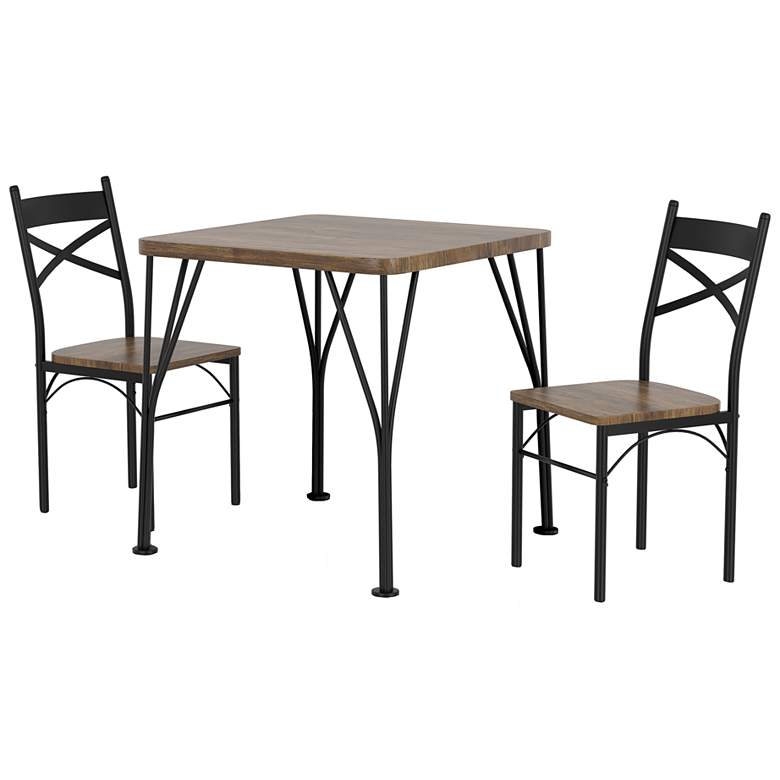 Image 7 Stasel Brown Wood Black Metal 3-Piece Dining Set more views