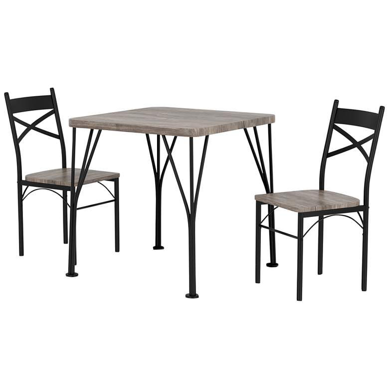 Image 2 Stasel Natural Wood Black Metal 3-Piece Dining Set