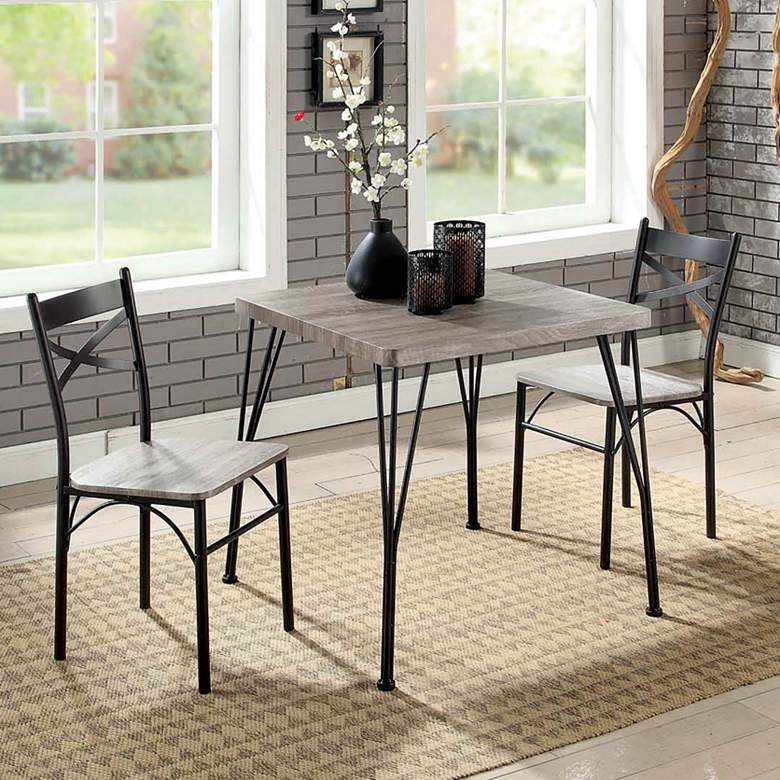 Image 1 Stasel Natural Wood Black Metal 3-Piece Dining Set