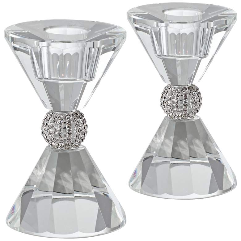 Image 2 Stasia 4 inch High Crystal Candle Holders Set of 2