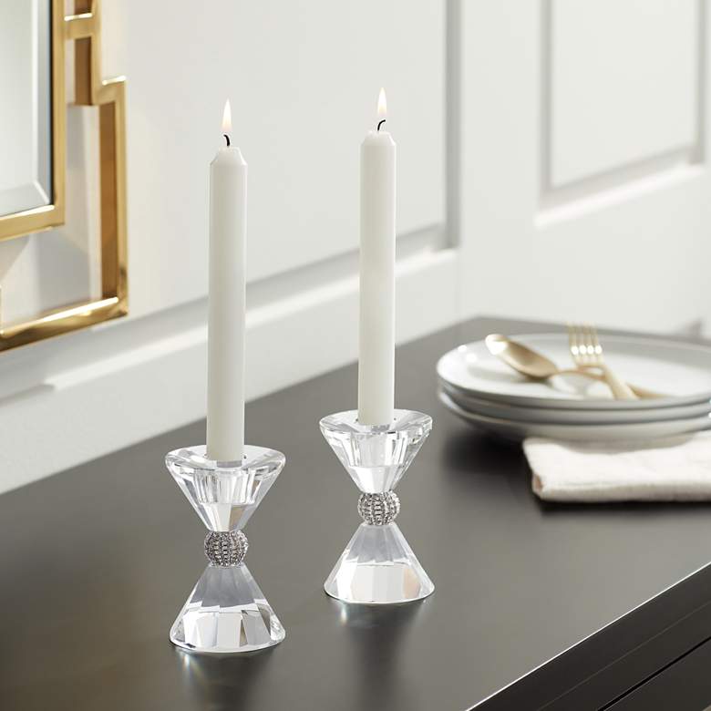 Stasia 4&quot; High Crystal Candle Holders Set of 2