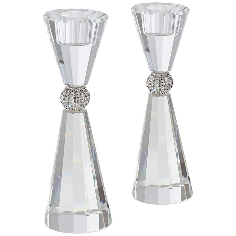 Stasia 7 1/4&quot; High Crystal Candle Holders Set of 2