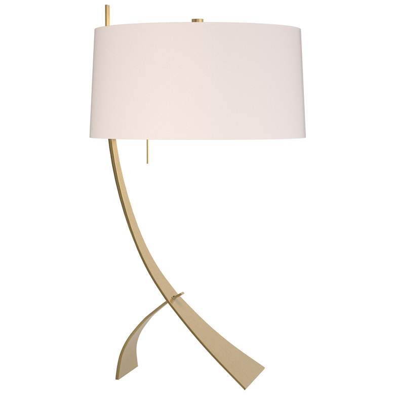 Image 1 Stasis 28.3" High Modern Brass Table Lamp With Flax Shade