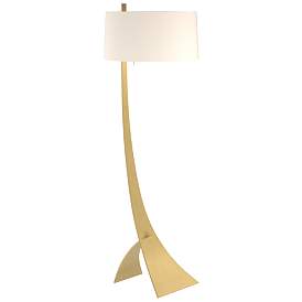 Image1 of Stasis 58.5" High Modern Brass Floor Lamp With Flax Shade