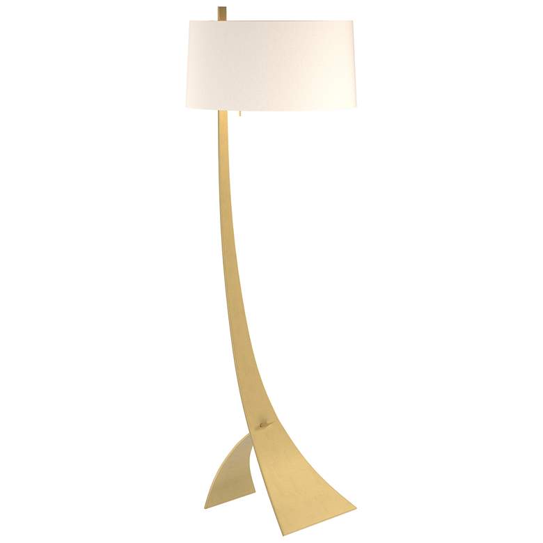 Image 1 Stasis 58.5 inch High Modern Brass Floor Lamp With Flax Shade