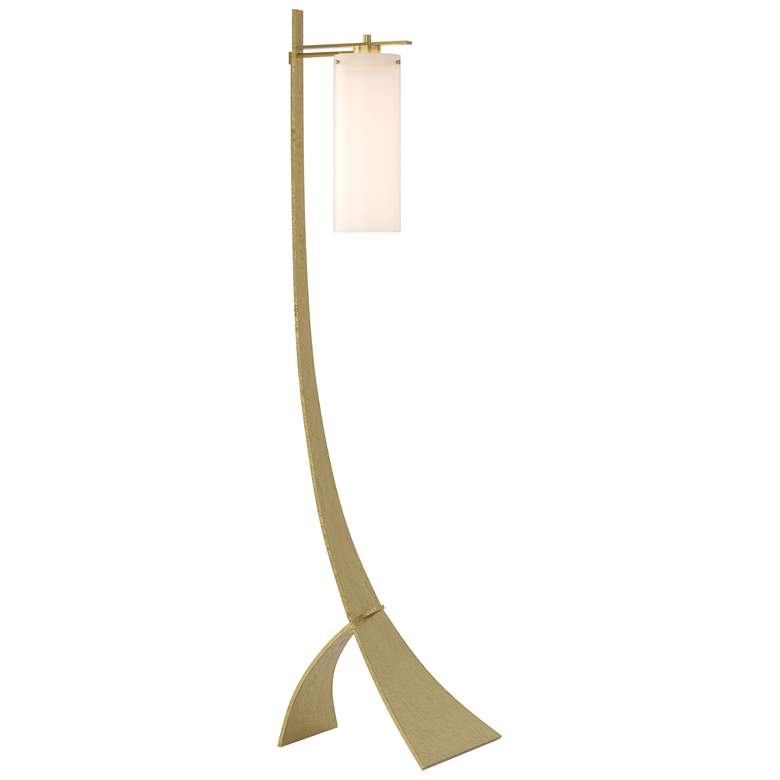 Image 1 Stasis 58.5" High Modern Brass Floor Lamp With Opal Glass Shade