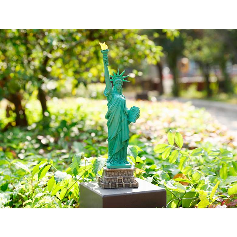 Image 5 Statue of Liberty 15" High Green with Solar LED Spotlight more views