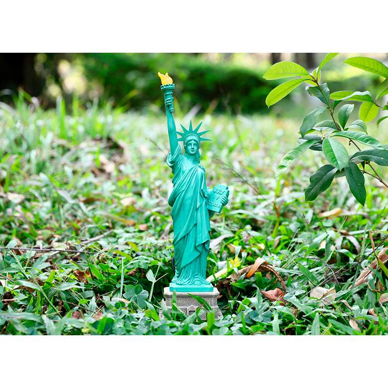 Image 7 Statue of Liberty 15" High Green with Solar LED Spotlight more views