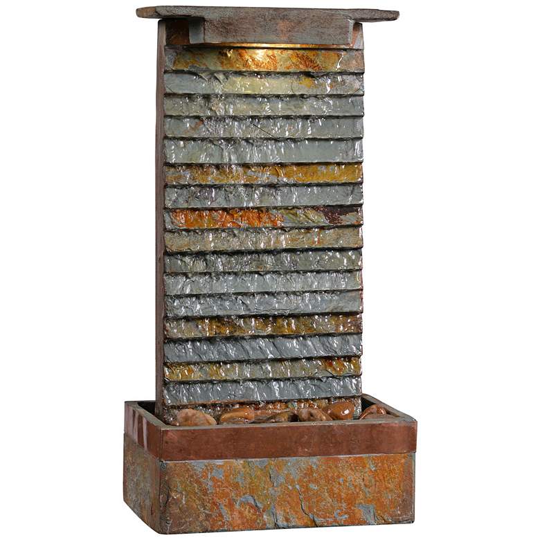 Stave 19&quot; Slate Stone Rustic Modern Fountain with LED Light