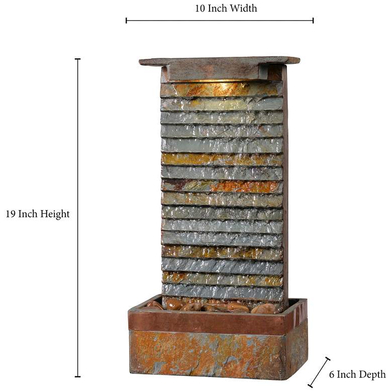 Stave 19&quot; Slate Stone Rustic Modern Fountain with LED Light more views