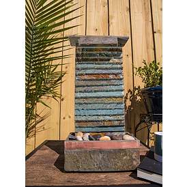 Image5 of Stave 19" Slate Stone Rustic Modern Fountain with LED Light more views