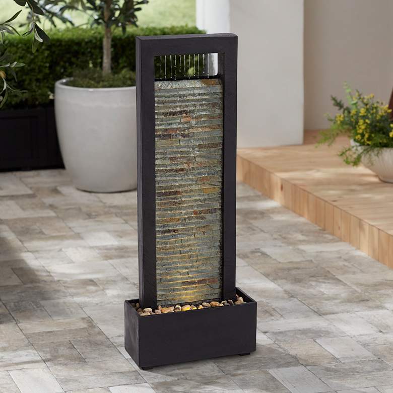 Image 1 Stave 48" High Slate and Cream LED Indoor-Outdoor Floor Fountain