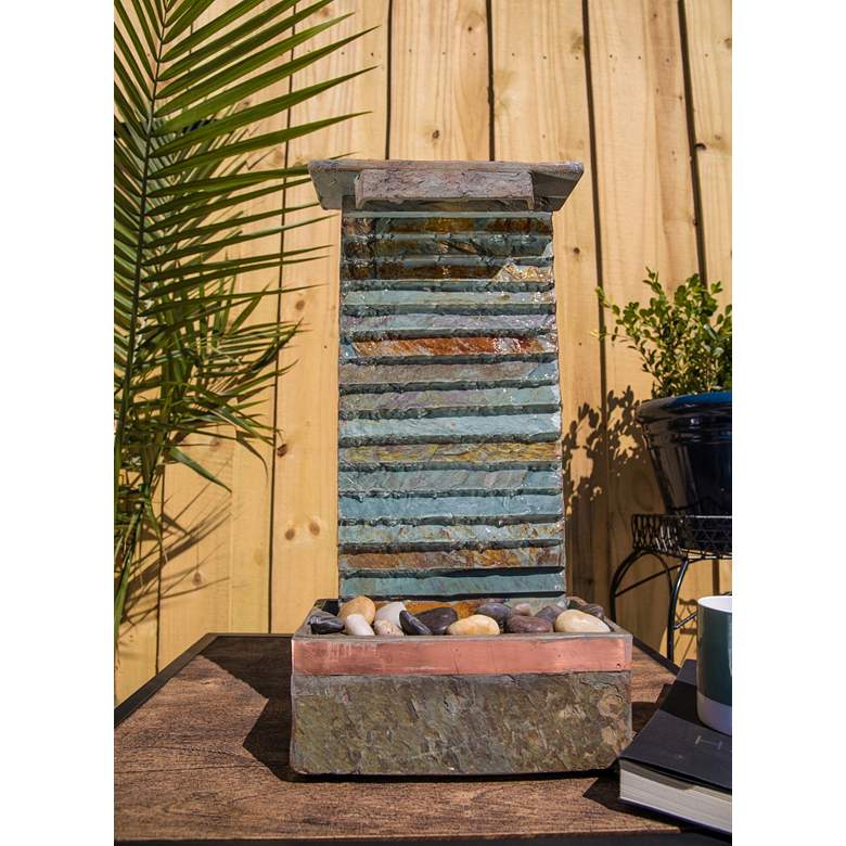 Image 5 Stave Slate Stone 19" High Rustic Modern Fountain with LED Light more views
