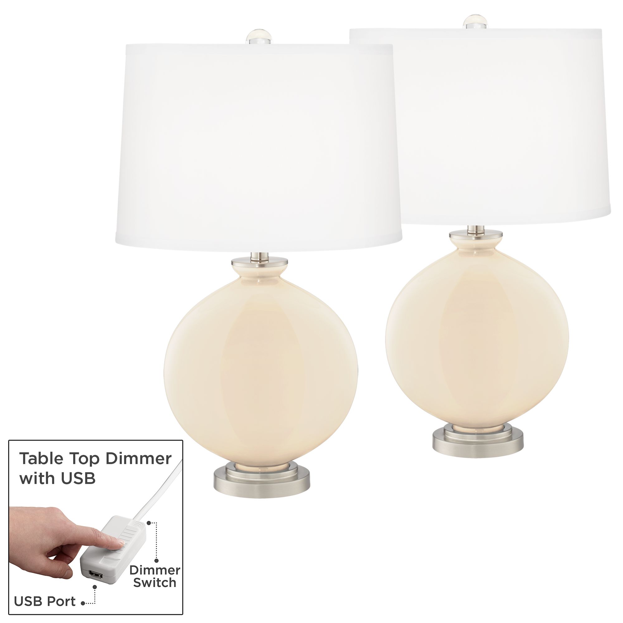 Image Steamed Milk Carrie Table Lamp Set of 2 with Dimmers