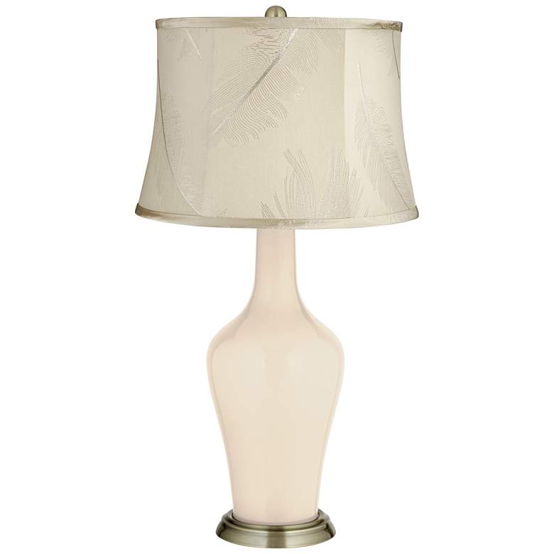 Image 1 Steamed Milk Cream Embroidered Feather Shade Anya Table Lamp