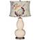 Steamed Milk Double Gourd Table Lamp w/ Beige Floral Shade