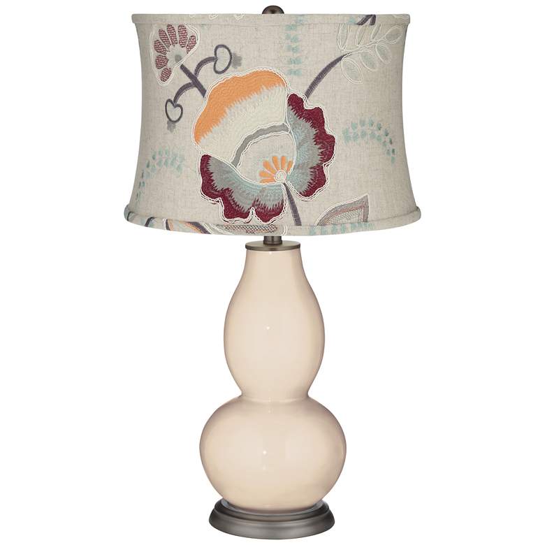 Image 1 Steamed Milk Double Gourd Table Lamp w/ Beige Floral Shade