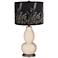 Steamed Milk Double Gourd Table Lamp w/ Black Gold Beading Shade
