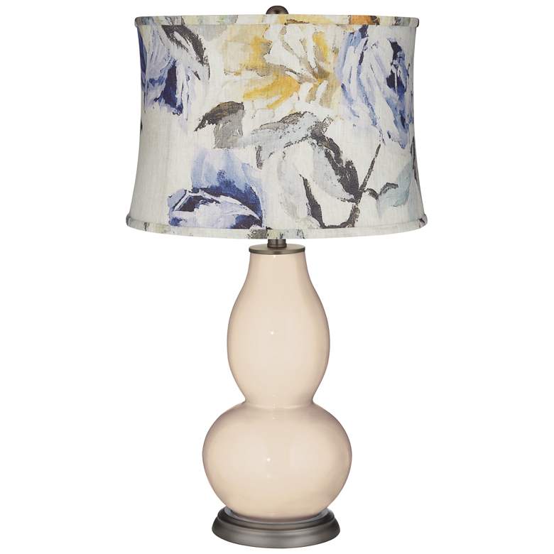 Image 1 Steamed Milk Double Gourd Table Lamp w/ Gray Toned Floral Shade