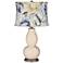 Steamed Milk Double Gourd Table Lamp w/ Gray Toned Floral Shade
