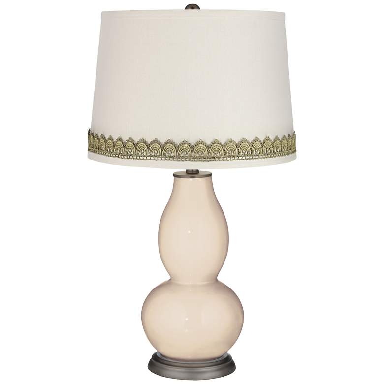 Image 1 Steamed Milk Double Gourd Table Lamp with Scallop Lace Trim
