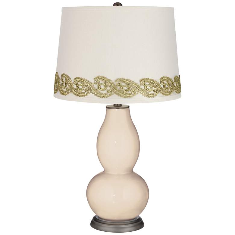 Image 1 Steamed Milk Double Gourd Table Lamp with Vine Lace Trim