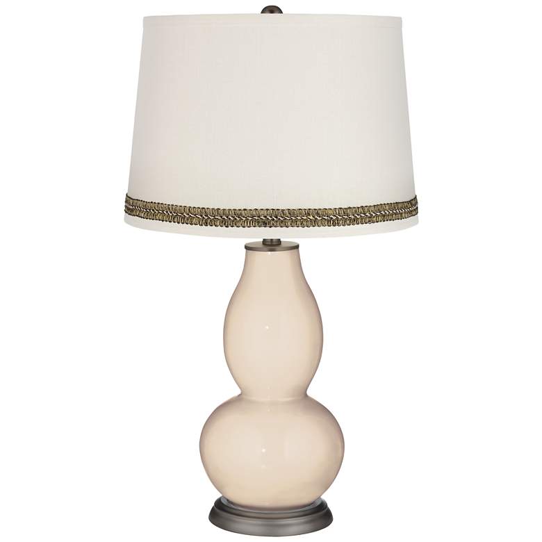 Image 1 Steamed Milk Double Gourd Table Lamp with Wave Braid Trim