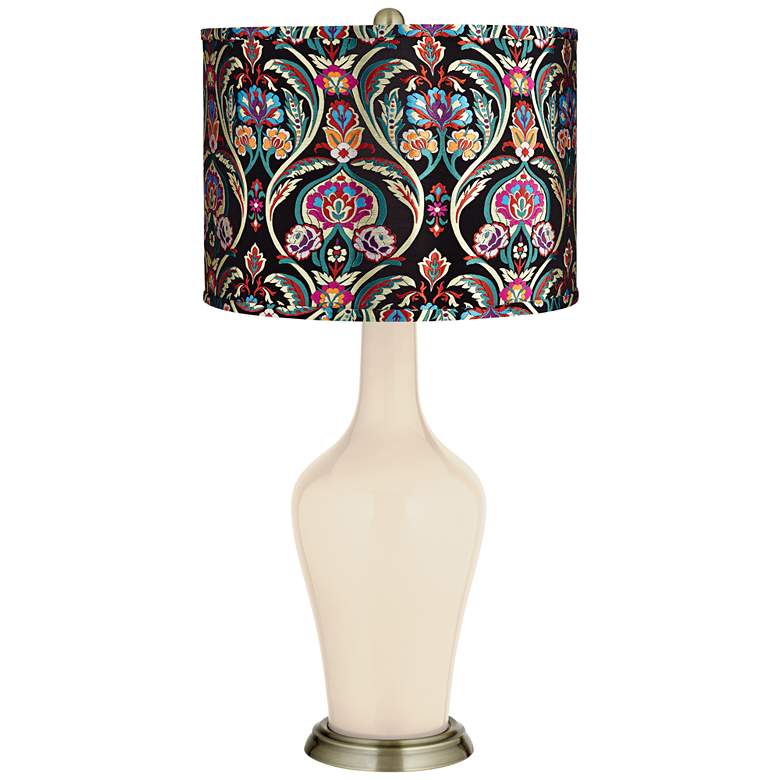 Image 1 Steamed Milk Multi-Color Embroidered Shade Anya Table Lamp