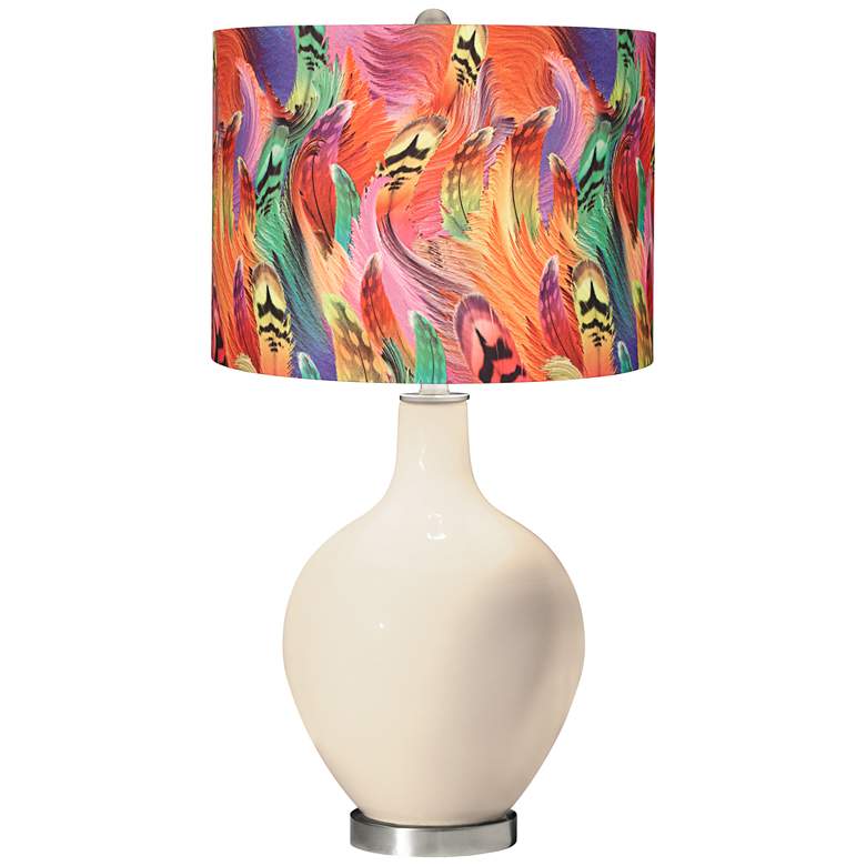 Image 1 Steamed Milk Multi-Color Feather Print Shade Ovo Table Lamp