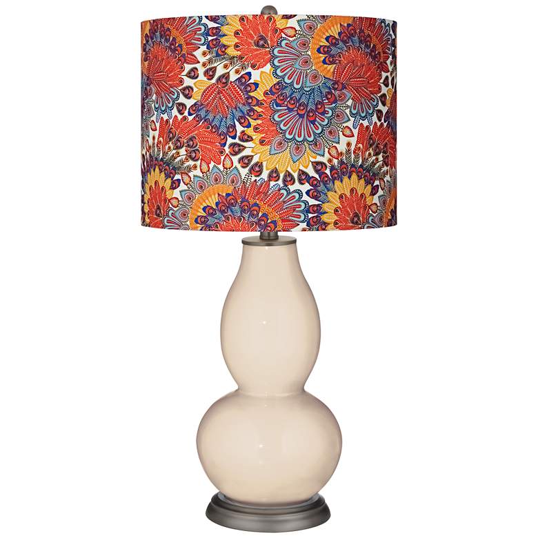 Image 1 Steamed Milk Red Calico Shade Double Gourd Table Lamp