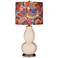 Steamed Milk Red Calico Shade Double Gourd Table Lamp