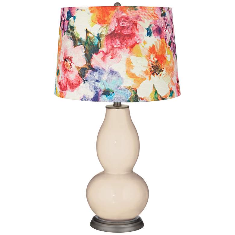 Image 1 Steamed Milk Watercolor Flower Shade Double Gourd Table Lamp
